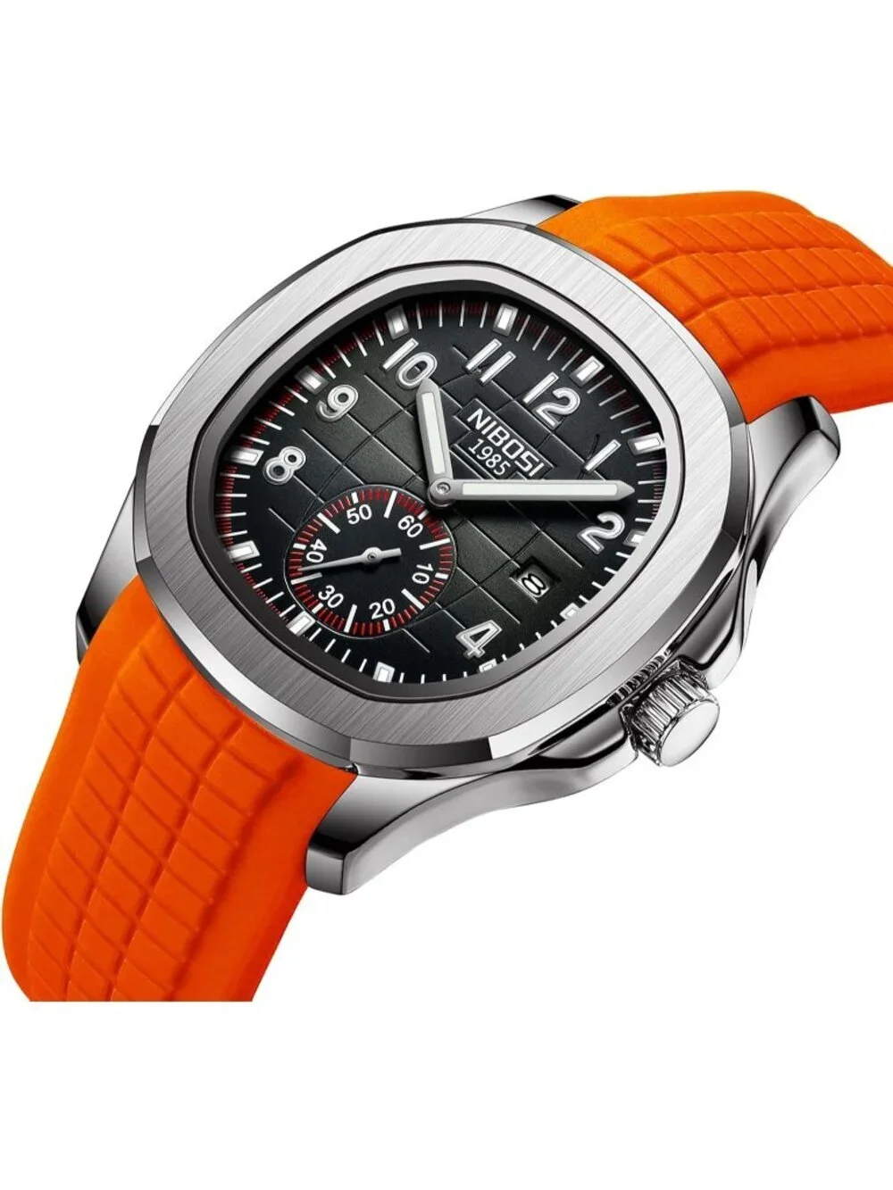 Men's Orange Silicone Strap Waterproof Fashion Casual Quartz Classic Wrist Watch